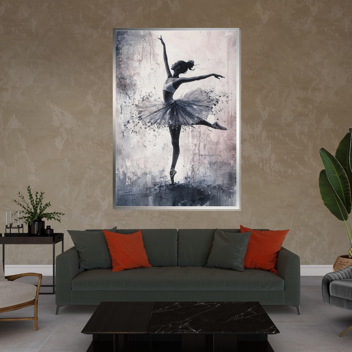 Watercolor Ballerina in Arabesque Splashy Ink Wash Dance Art Poster - Image 4