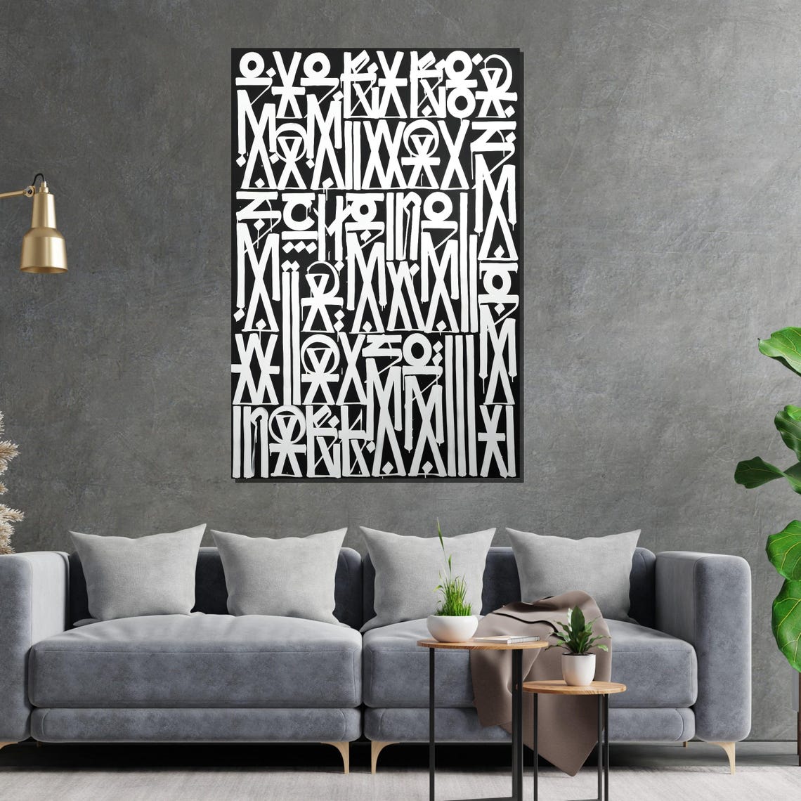 Black White Geometric Glyph Pattern Bold Graphic Modern Poster - Image 2