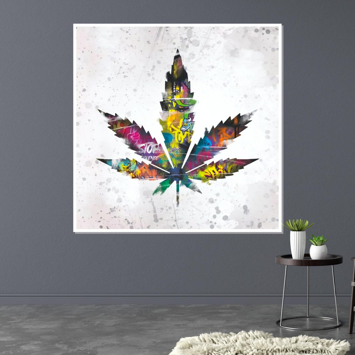 Cannabis Leaf Graffiti Multicolor White Splash Art Hemp Poster - Image 3