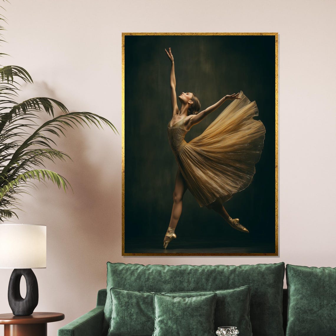 Golden Ballerina Dancing In Flowing Tutu Dark Elegant Dance Poster