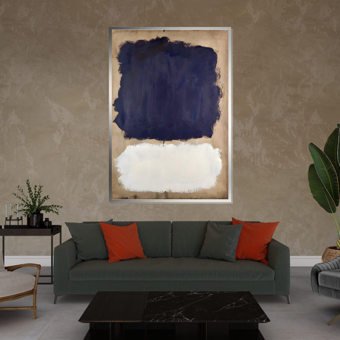 Navy Blue and White Color Field Abstract Painting Poster for Home - Image 4