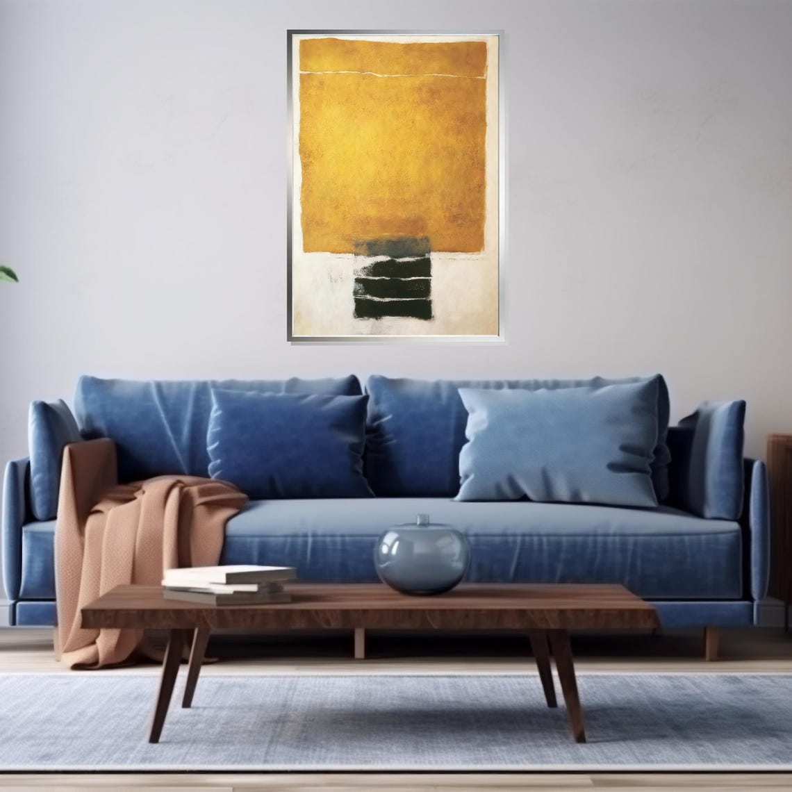 Golden Textured Layers Yellow Abstract White Band Art Poster - Image 3