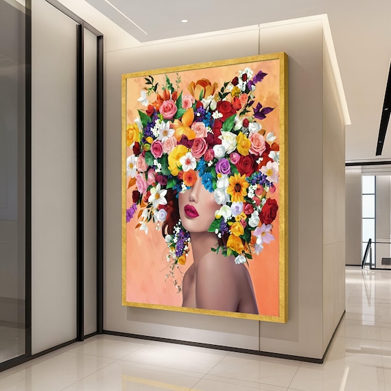 Floral Crown Portrait, Modern Floral Art Print