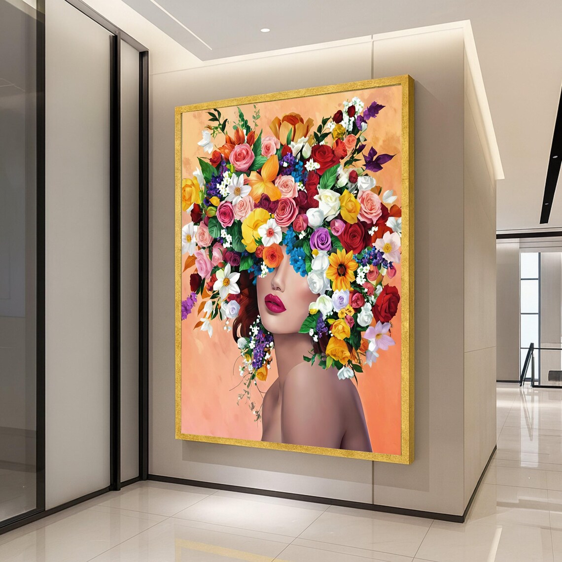 Floral Crown Portrait, Modern Floral Art Print