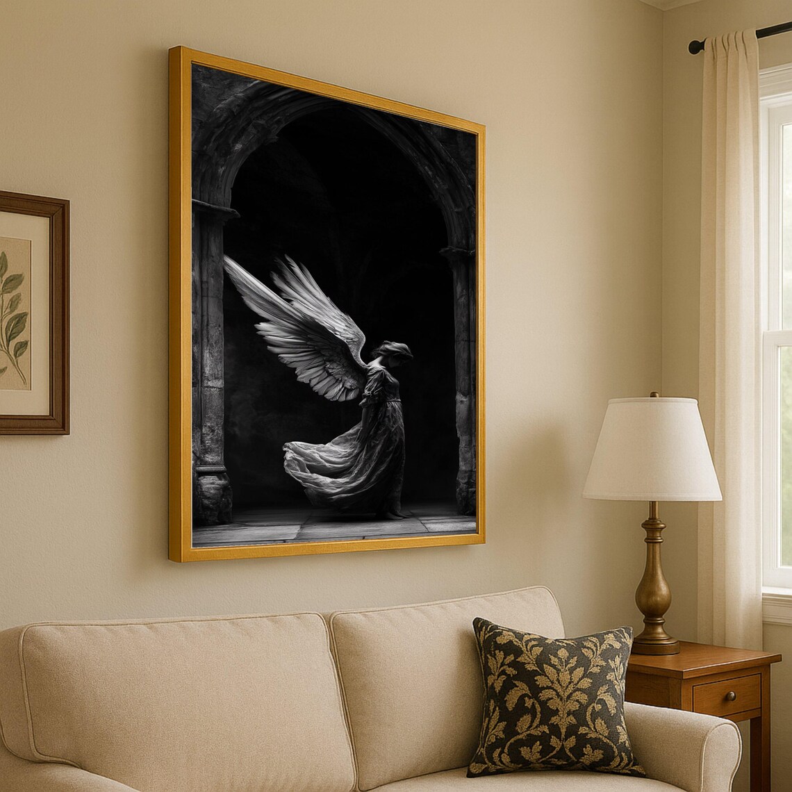 Elegant Angel Wings Gothic Archway Scene Art Print