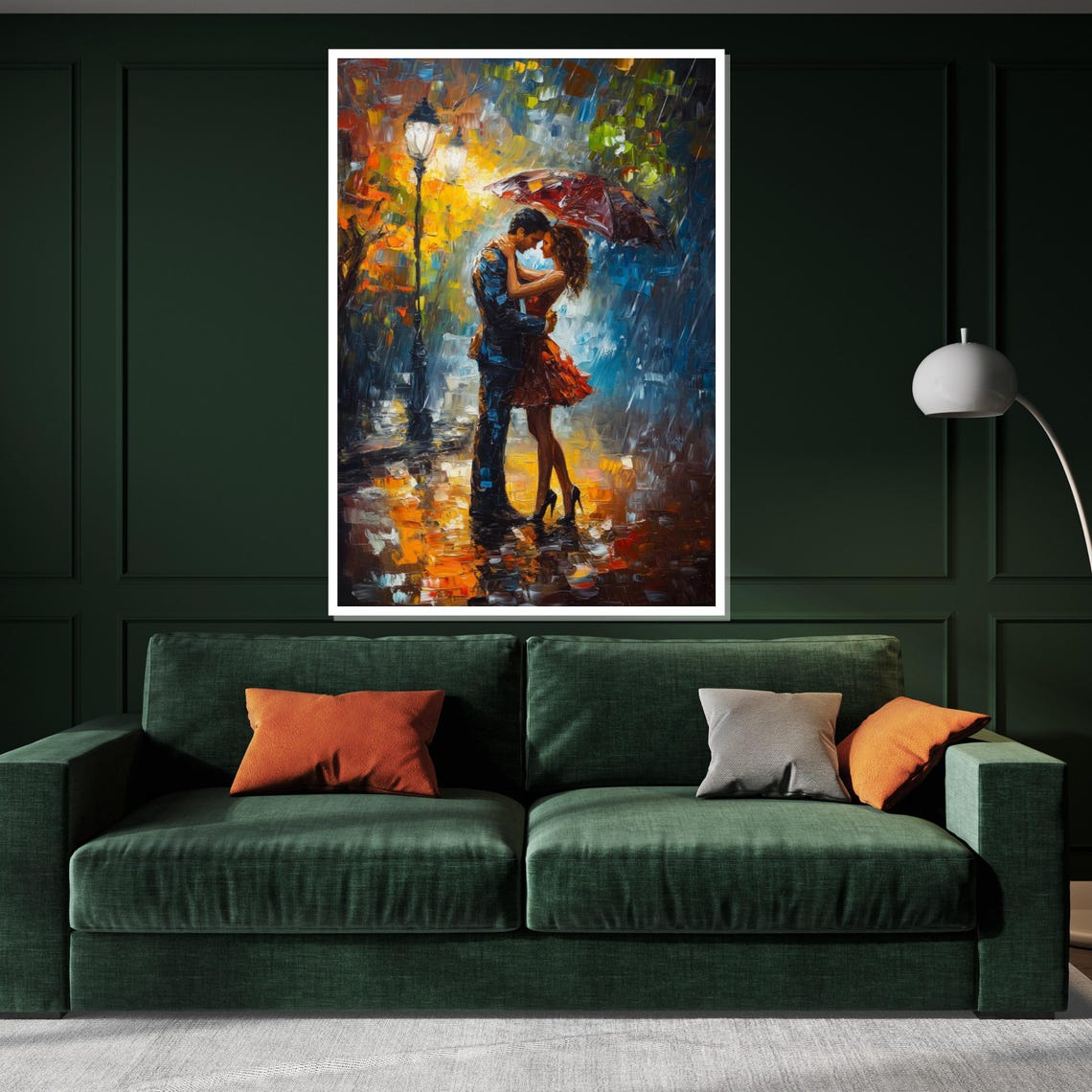 Lovers Under Red Umbrella Rainy Night Impressionist Love Poster - Image 3
