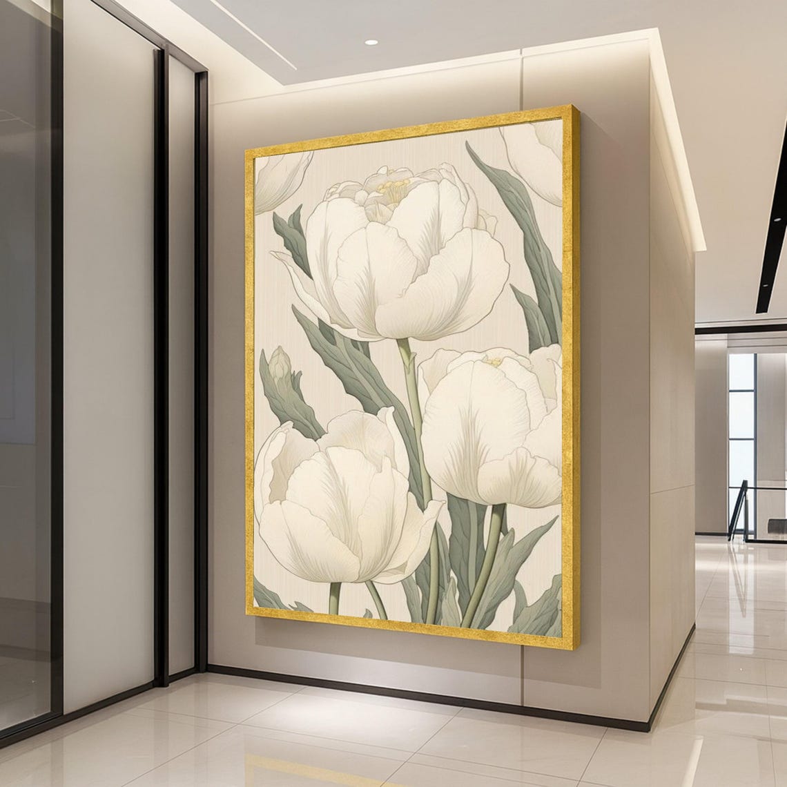 White Tulip Botanical Illustration Cream Elegant Floral Art Poster