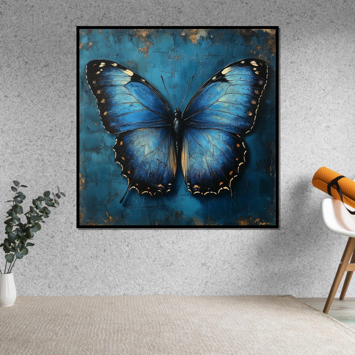 Blue Morpho Butterfly Teal Textured Background Nature Art Poster - Image 5