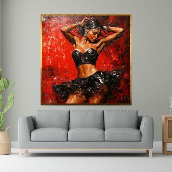 Elegant Dancer Red And Black Dance Art Woman Dancing Wall Print Wall Art Design Ready To Hang Home Dcor