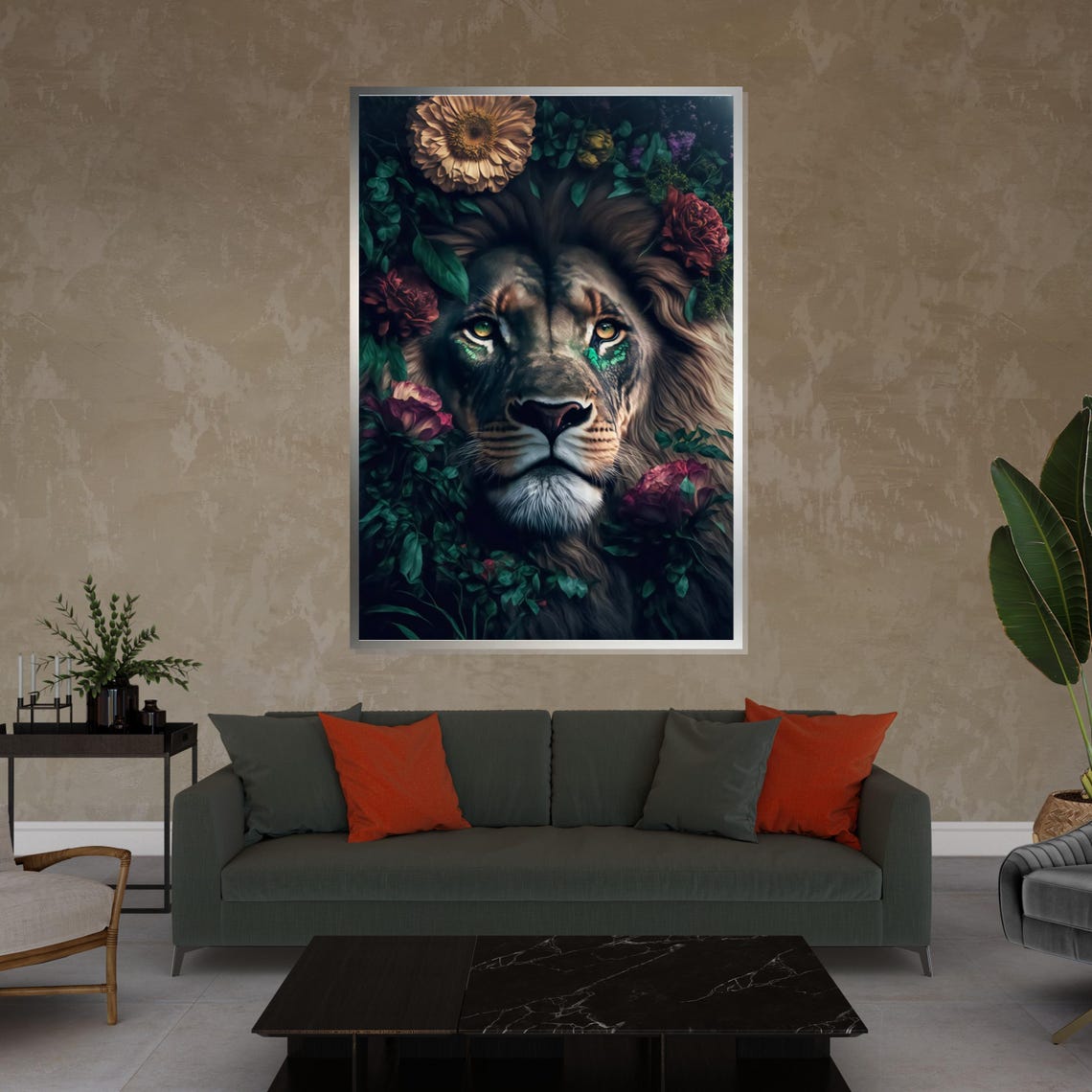 Floral Lion Portrait Blooming Botanical Wild Cat Decorative Poster - Image 4