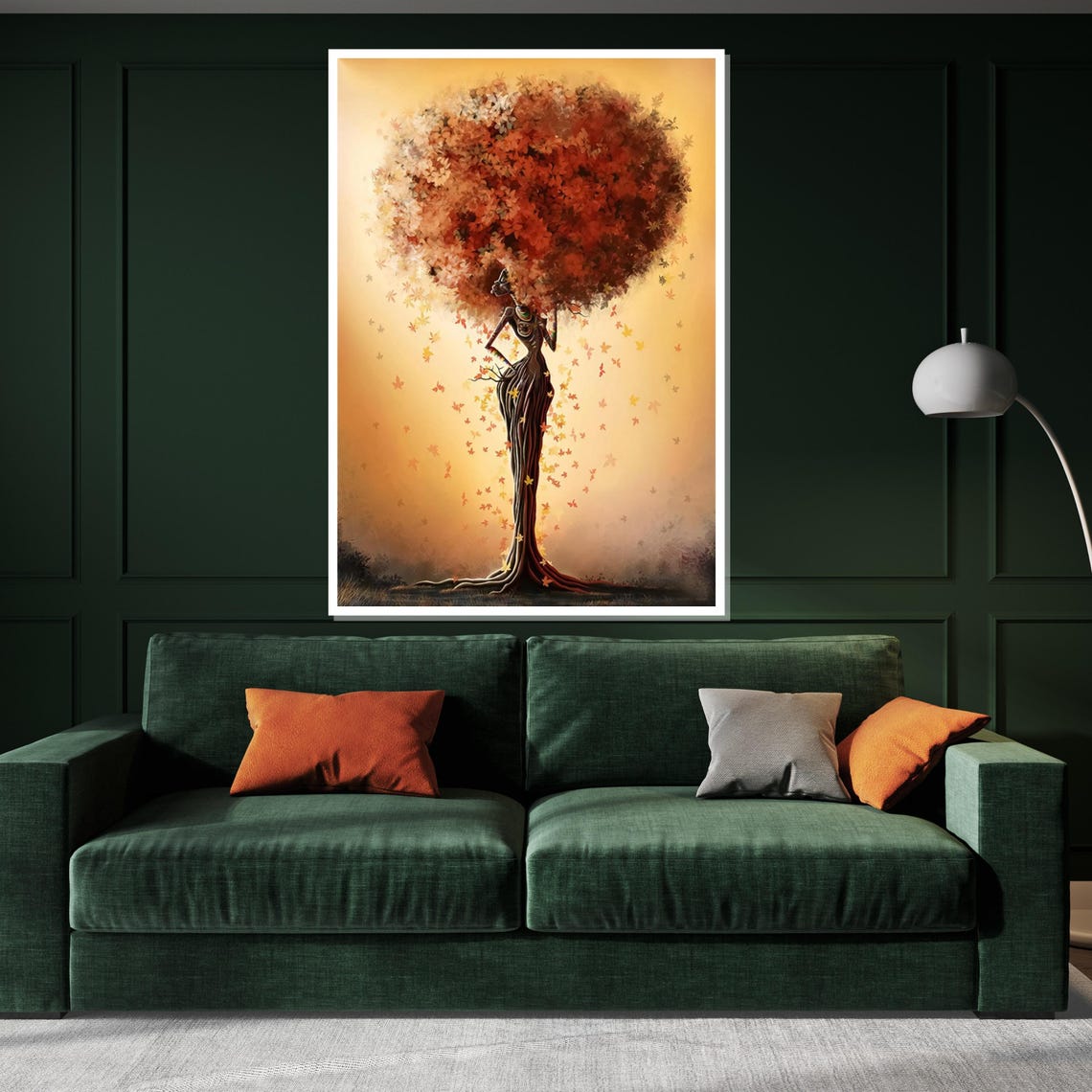 Tree Woman with Autumn Leaf Canopy Surreal Nature Spirit Art Poster - Image 3