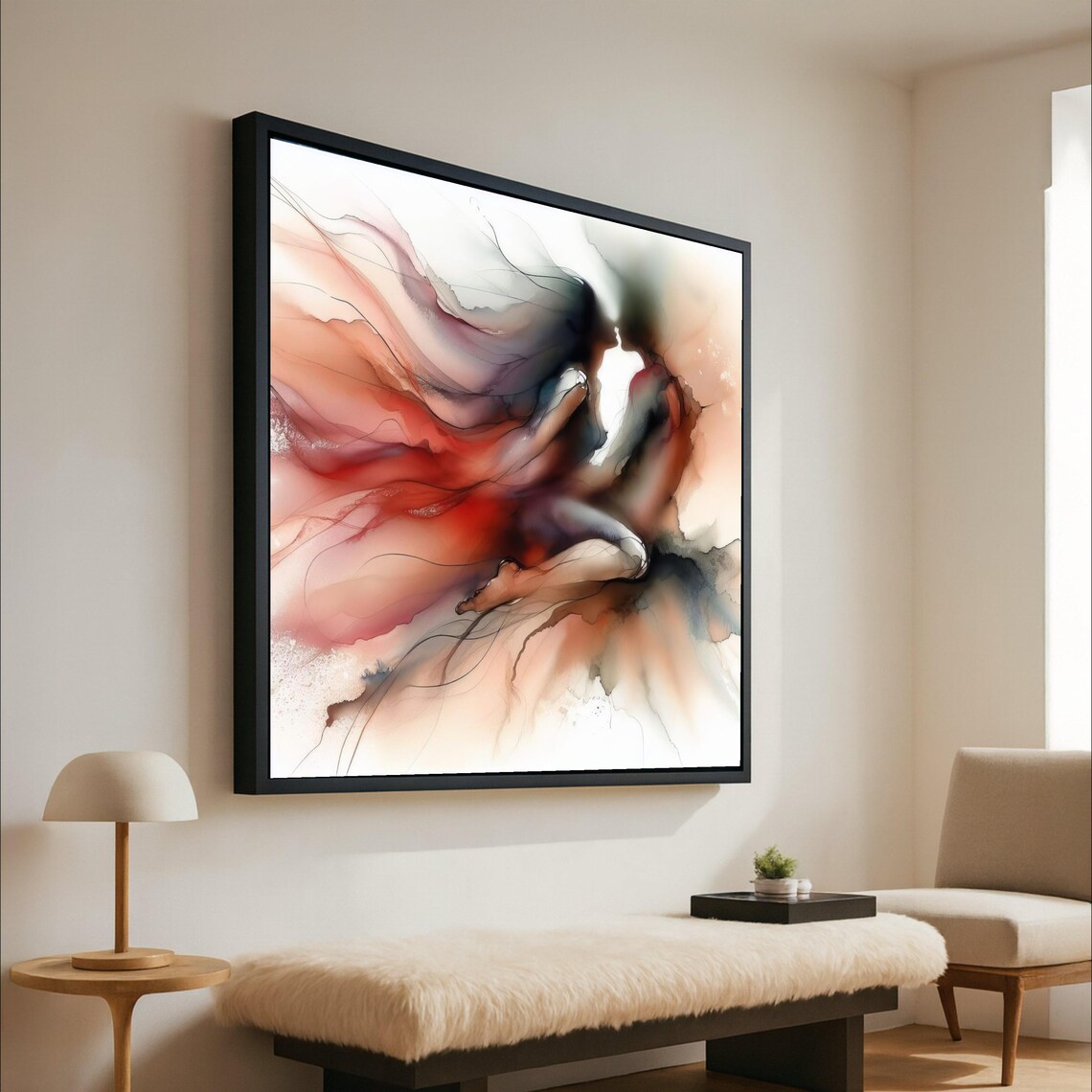 Abstract Couple Art Print, Romantic Fluid Ink Style