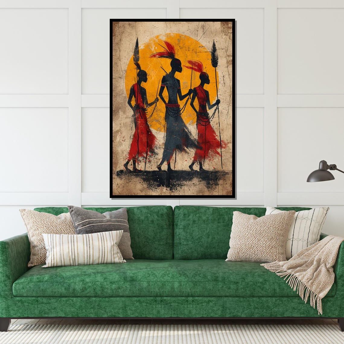 Tribal Warriors Silhouette Spears Orange Sun Ethnic Art Poster - Image 5