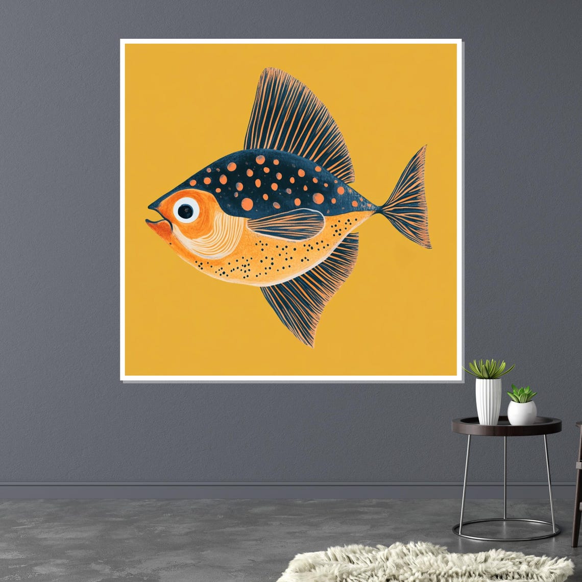 Playful Spotted Fish Orange Blue Mustard Yellow Nursery Poster - Image 3