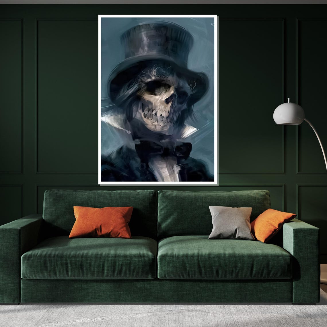 Gothic Skull in Top Hat and Bow Tie Dark Painterly Art Poster - Image 3