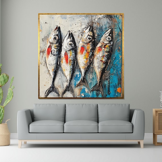 Colorful Fish Abstract Fish Wall Art Coastal Fish Painting Vibrant Fish Decor Wall Art Design Ready To Hang Decoration