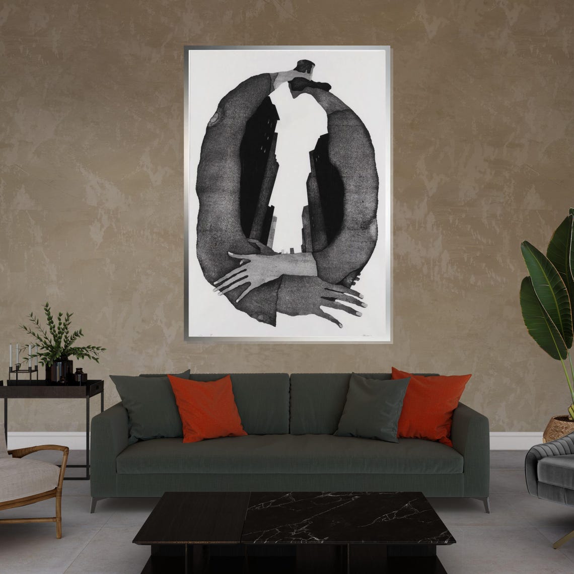 Monochrome Embrace Two Figures Entwined Circle Abstract Love Poster - Image 4