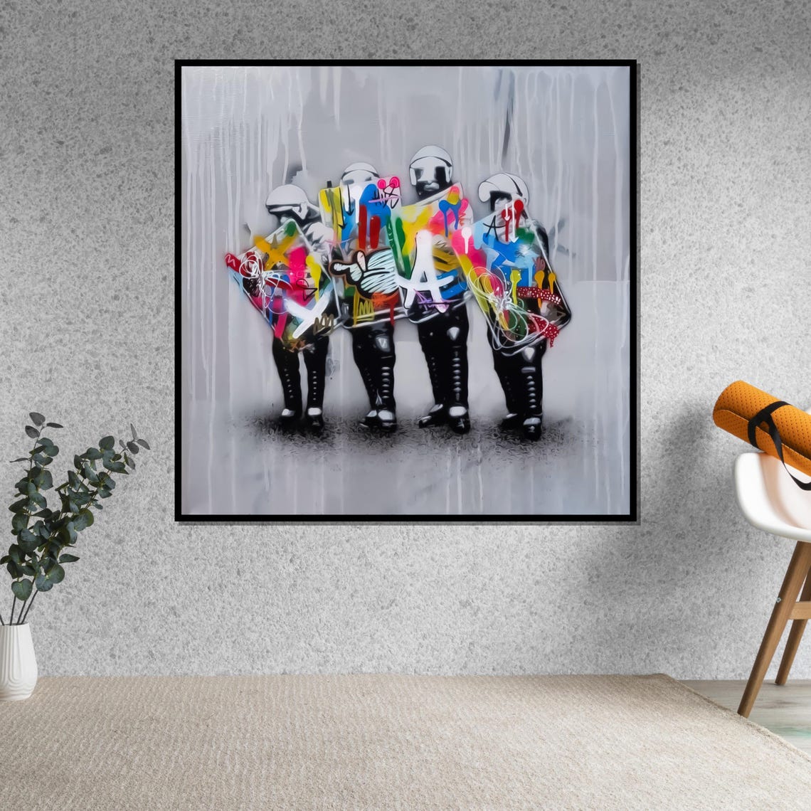 Riot Police Graffiti Shields Monochrome Street Art Pop Poster - Image 5