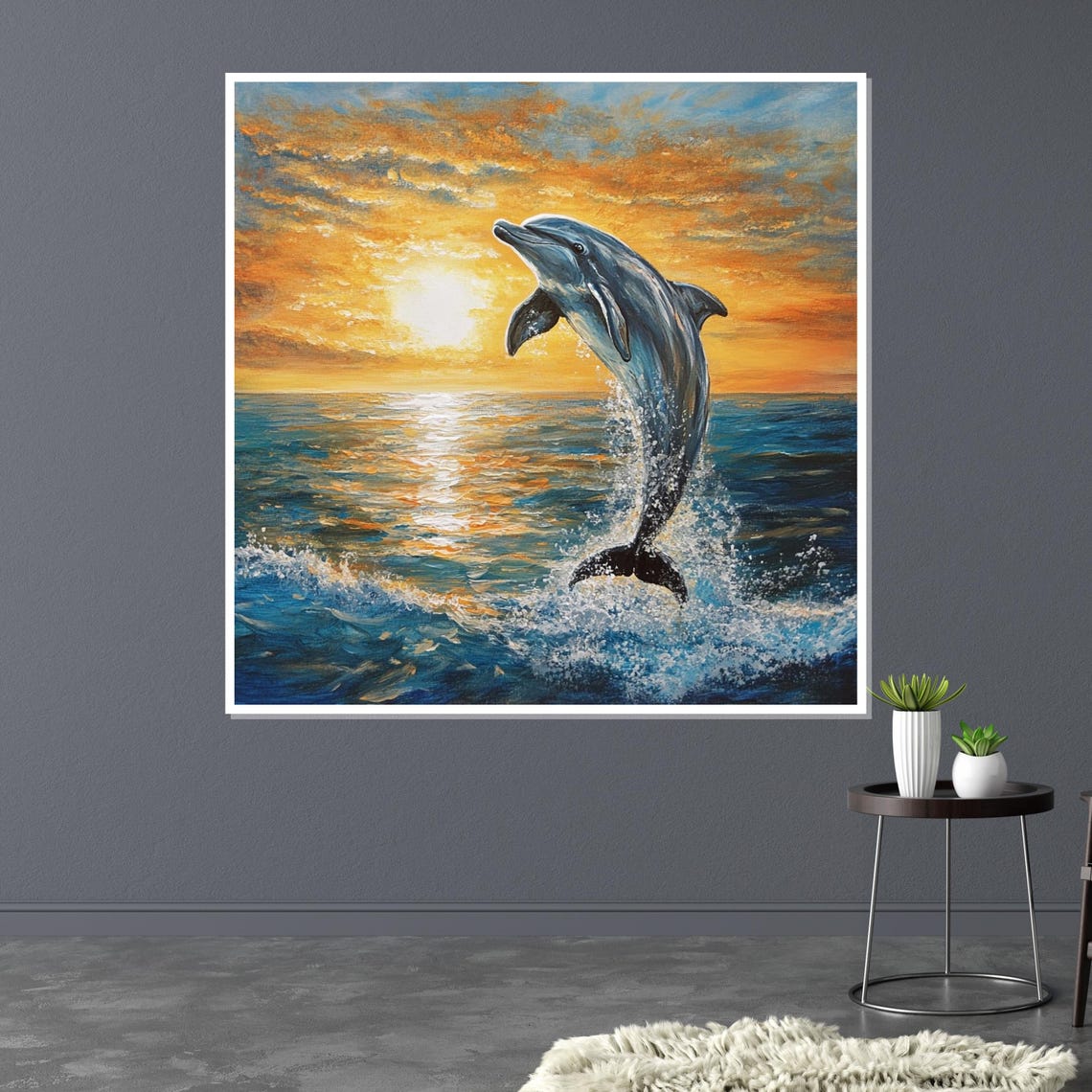 Dolphin Leaping From The Ocean At Sunset Sea Life Art Poster - Image 3