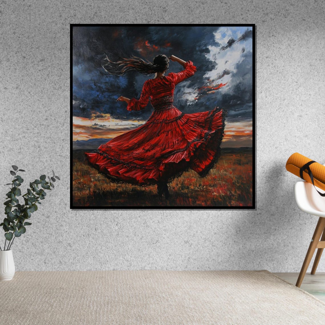 Flamenco Dancer In Red Dress Stormy Sunset Sky Passionate Dance Poster - Image 5