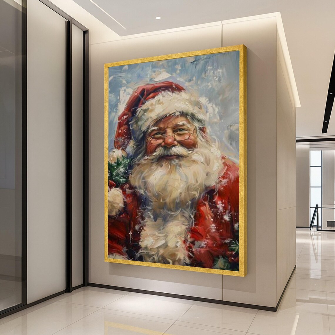 Jolly Santa Claus Portrait Canvas Christmas Wall Art Holiday Home Decoration Festive Seasonal Face Painting Ready To Hang