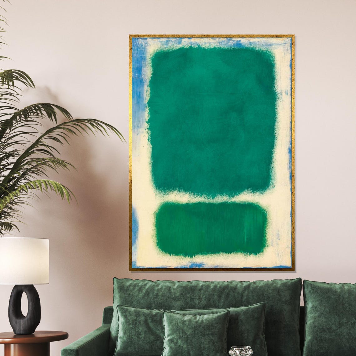 Emerald Green Color Field Abstract on Ivory Modern Art Poster