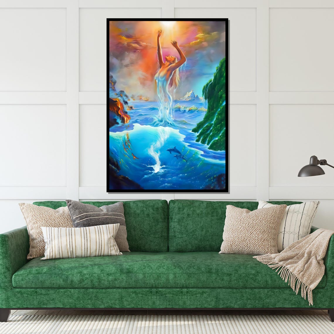 Water Goddess Rising From Ocean Waves Dolphins Fantasy Art Poster - Image 5