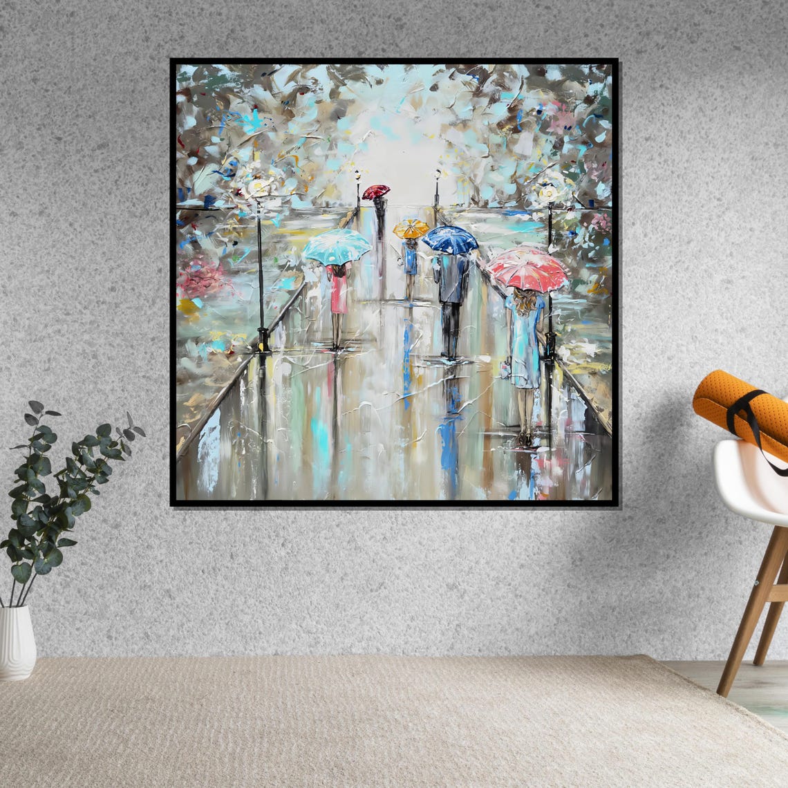 Rainy Day Colorful Umbrella Walkway Impressionist City Scene Poster - Image 5