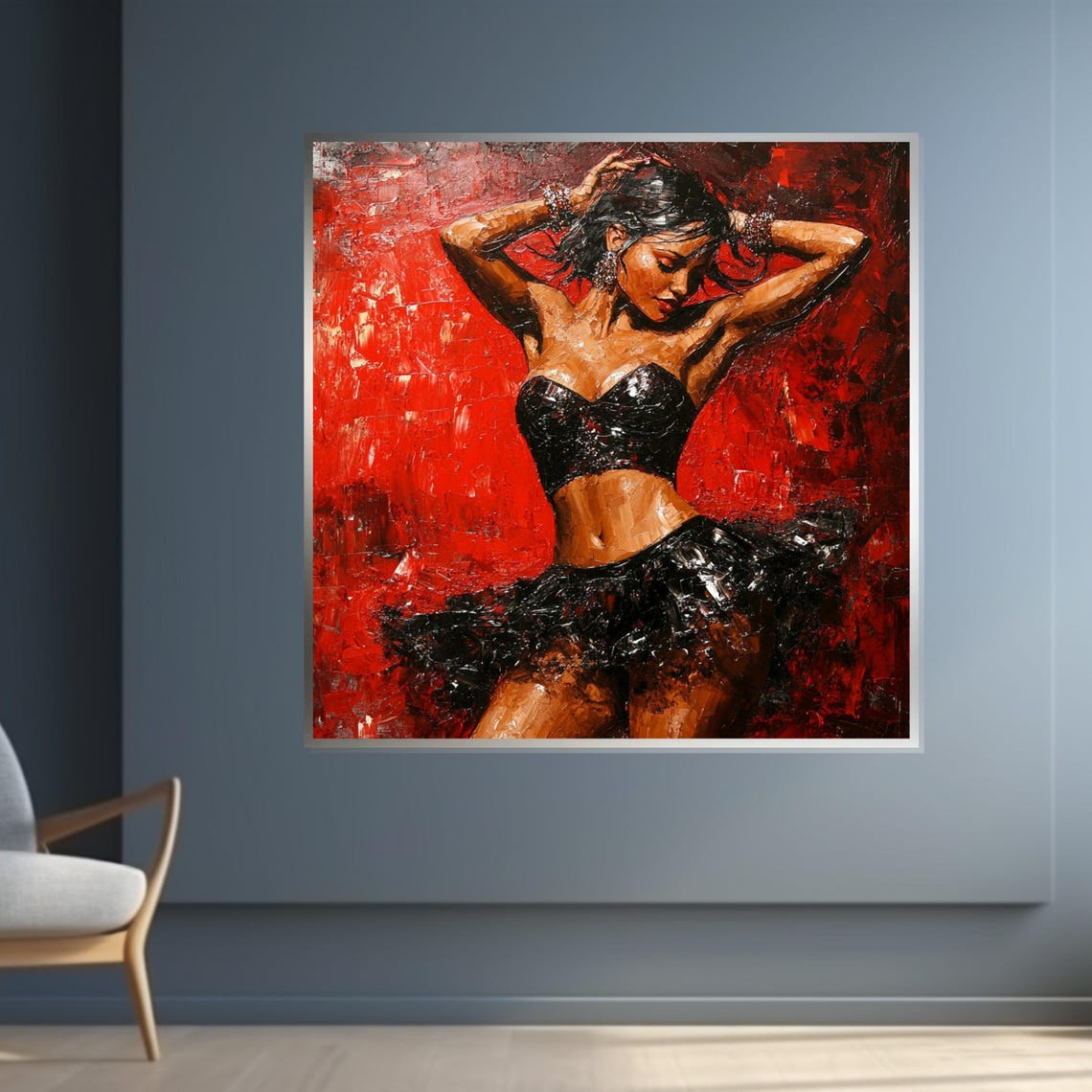 Passionate Dancer Black Sequins Red Impasto Oil Art Dance Poster - Image 4