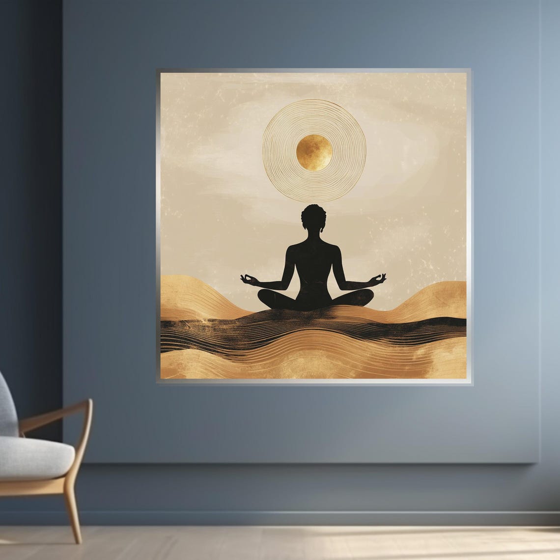 Meditating Silhouette Golden Dunes Sun Minimalist Art Poster - Image 4