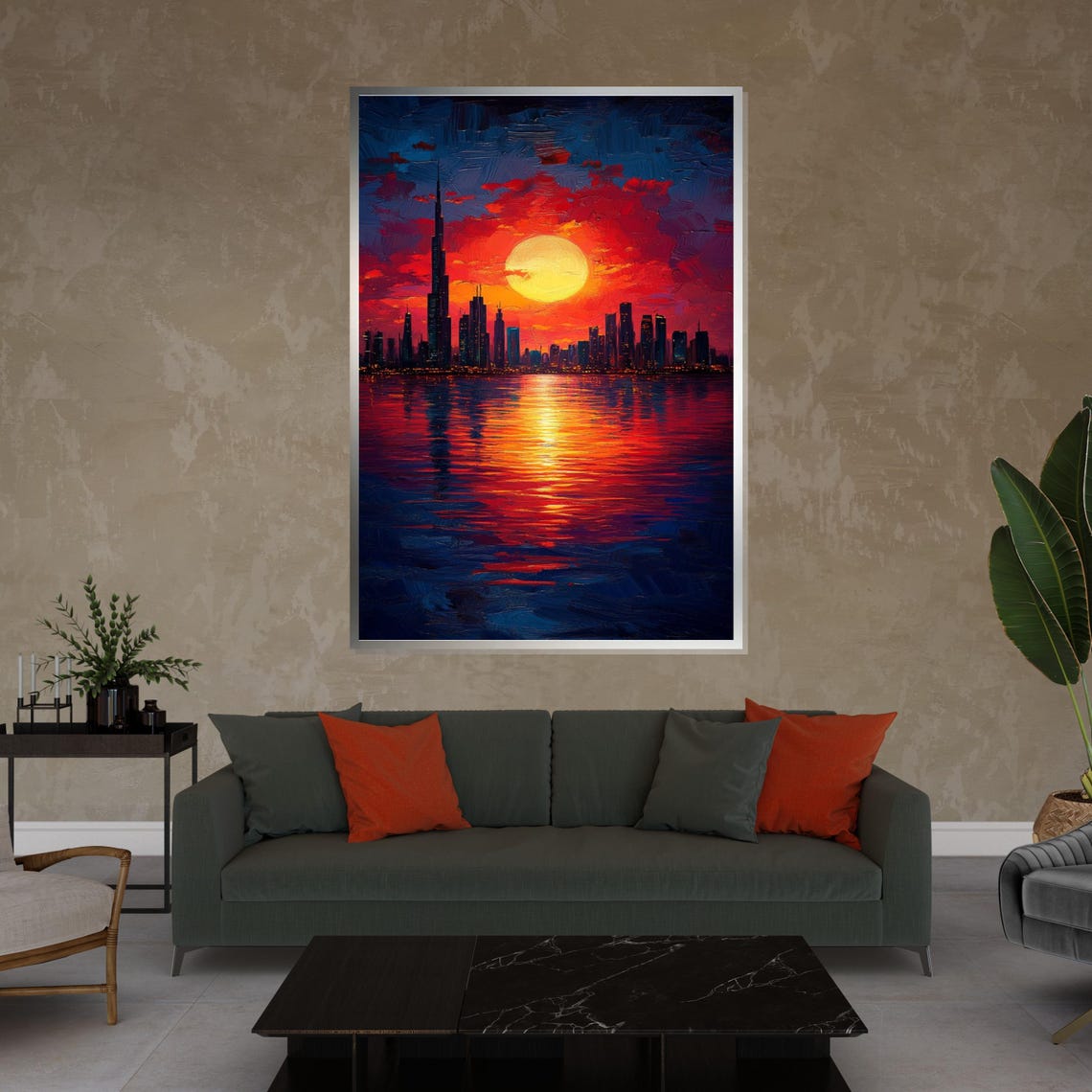 Stunning Dubai Skyline Sunset Burj Khalifa Red Sky Cityscape Poster - Image 4