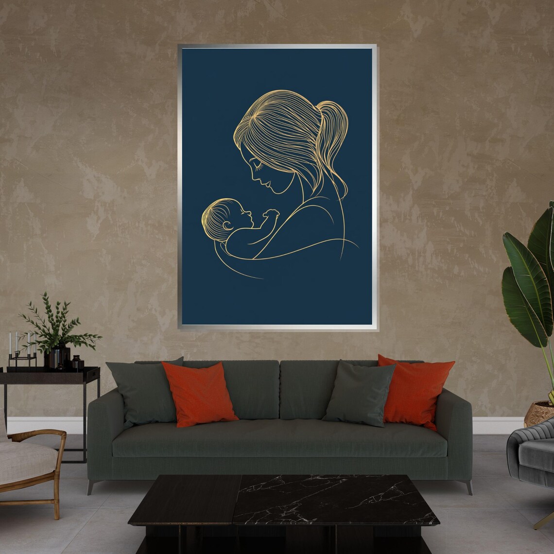 Mother And Child Line Art Motherhood Wall Art Family Love Print Wall Art Design Ready To Hang Decoration - Image 4