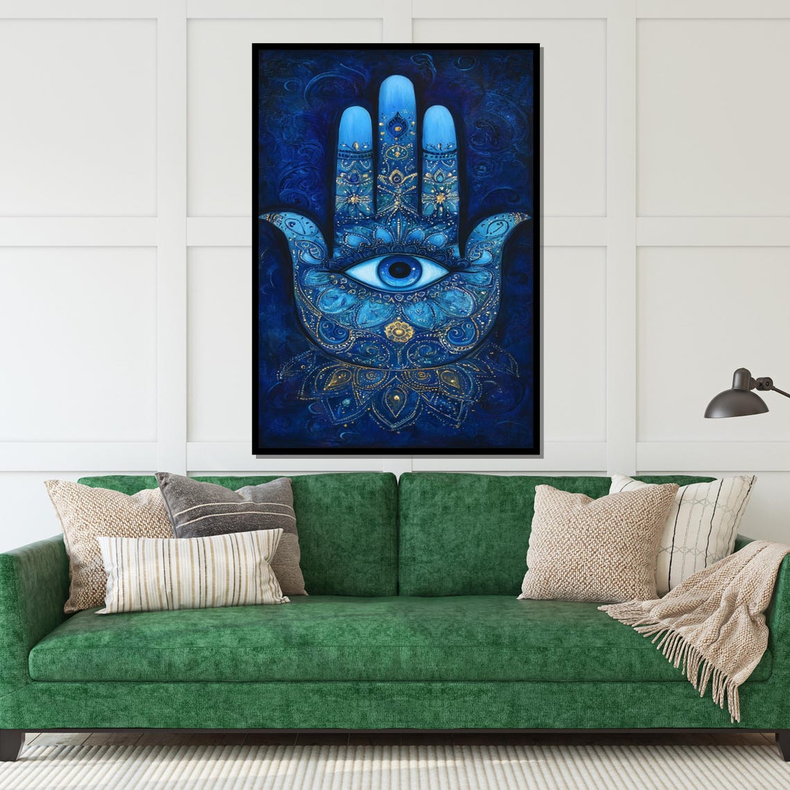 Blue Hamsa Hand Evil Eye Protection Sacred Spiritual Art Poster - Image 5