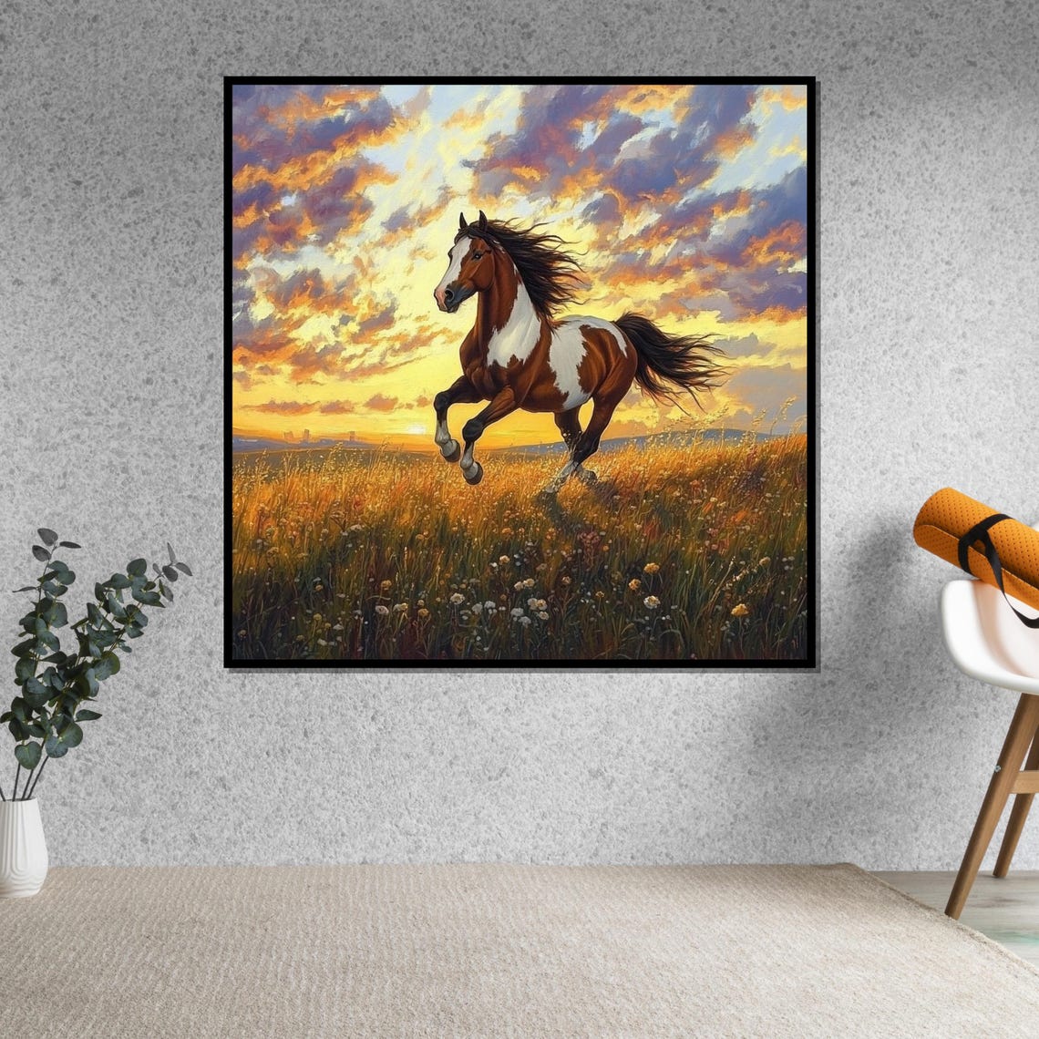 Galloping Pinto Horse At Sunset Wild Meadow Equestrian Art Poster - Image 5