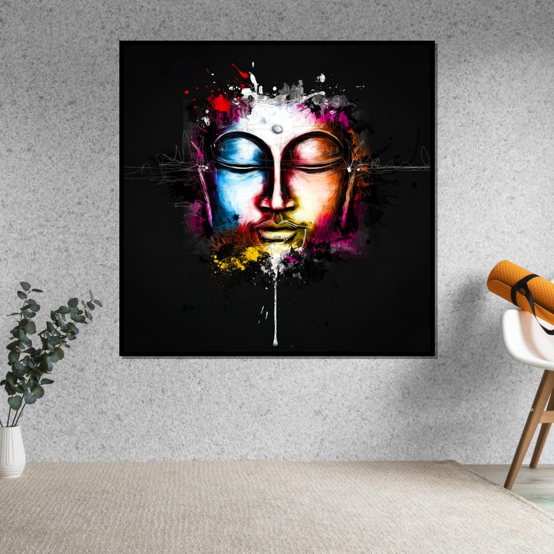 Buddha Face Paint Splatter Black Background Modern Art Poster - Image 5