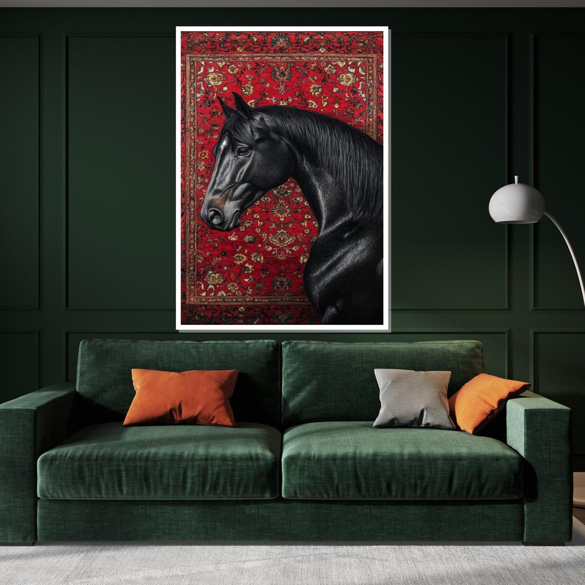 Black Stallion Red Persian Rug Elegant Equine Portrait Art Poster - Image 3