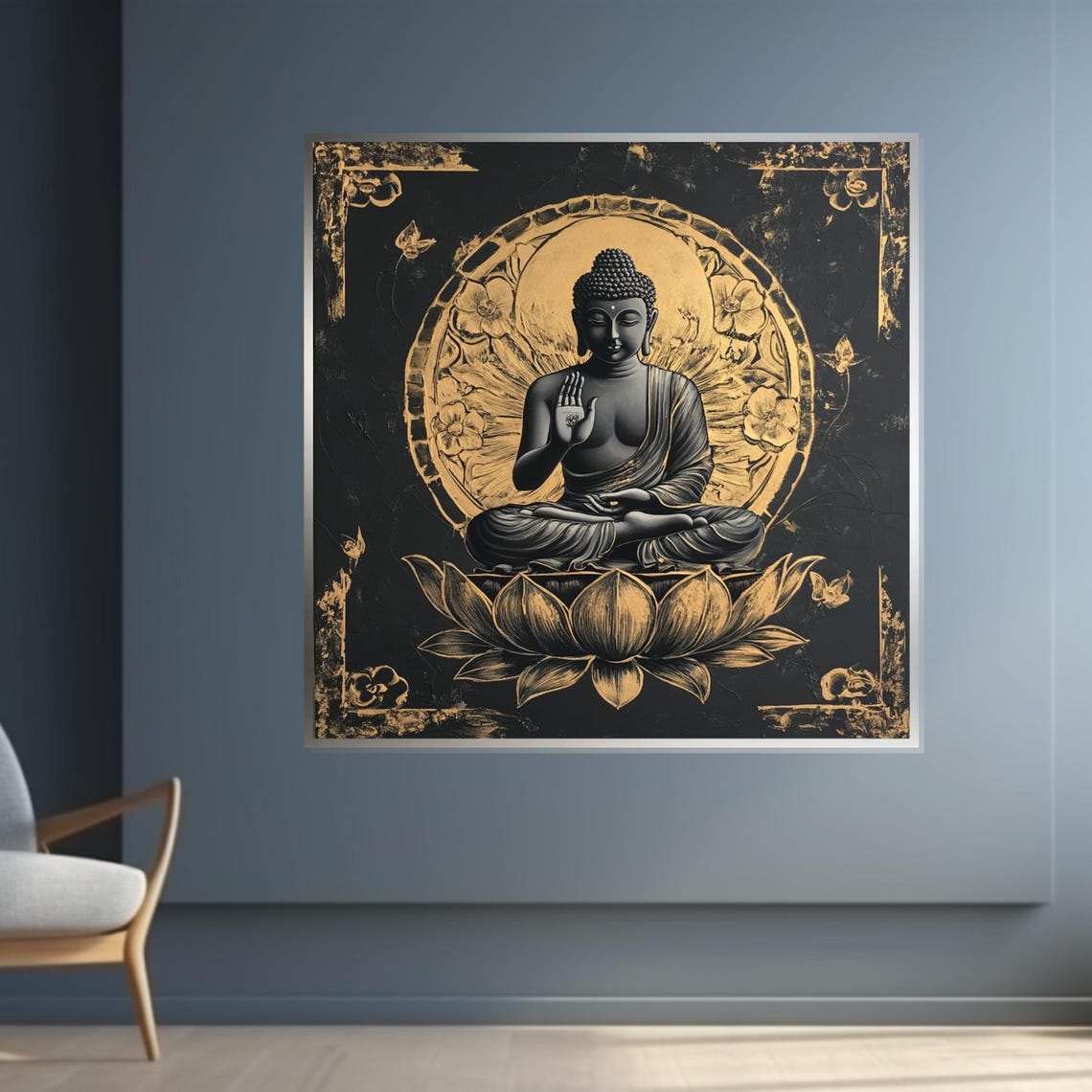 Black and Gold Buddha Lotus Blessing Mudra Luxury Art Poster - Image 4
