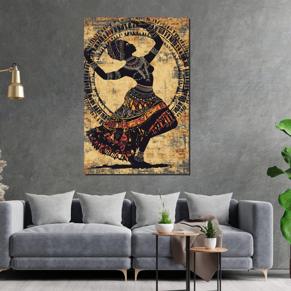 Tribal Dancer Silhouette Golden Textured Ethnic Motion Art Poster - Image 2