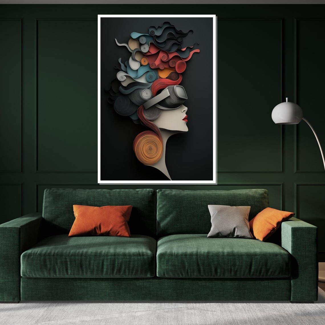 Quilled Paper Woman Profile Futuristic Swirl Hair Portrait Poster - Image 3