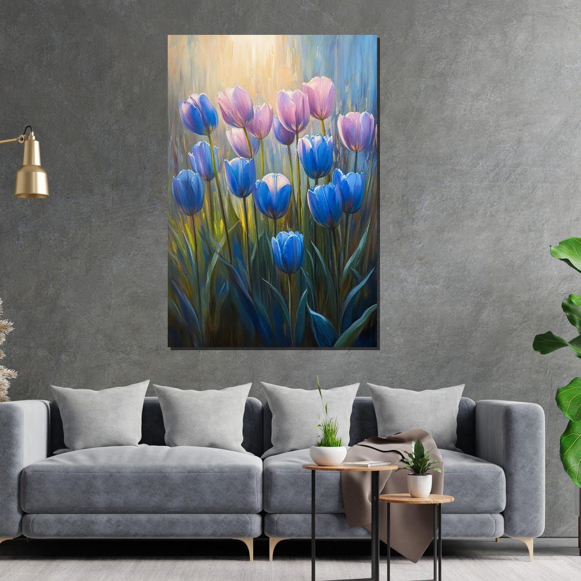 Blue Purple Tulips Dreamy Light Floral Garden Painting Art Poster - Image 2