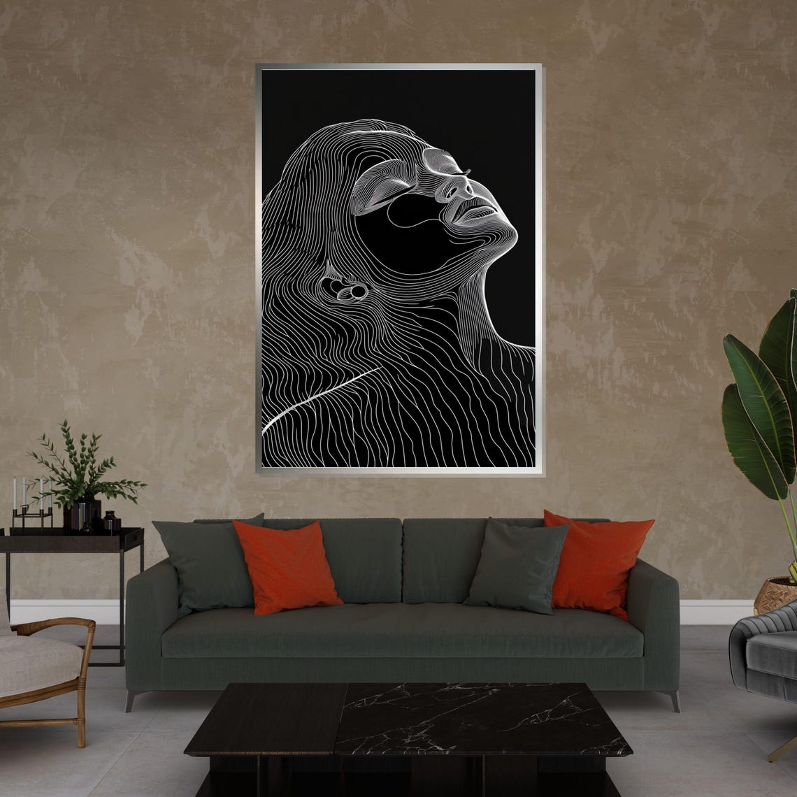 Woman Face Line Art White On Black Minimalist Elegant Style Print - Image 4