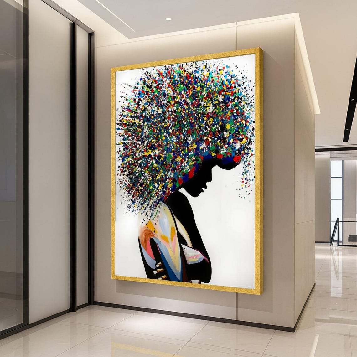 Colorful Woman Silhouette Paint Splash Modern Abstract Poster