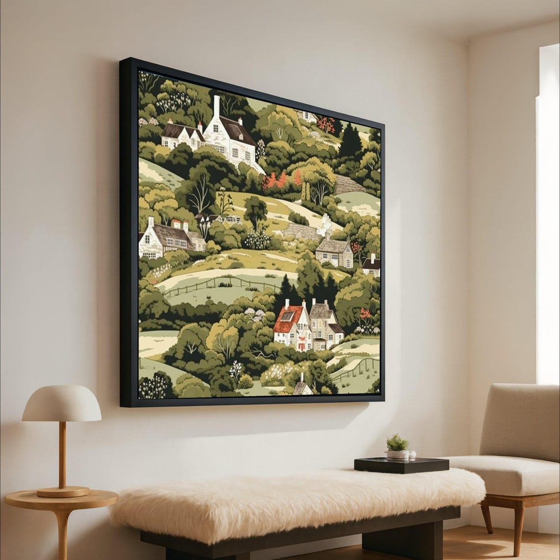 Storybook Countryside Village Illustrated Landscape Canvas Poster