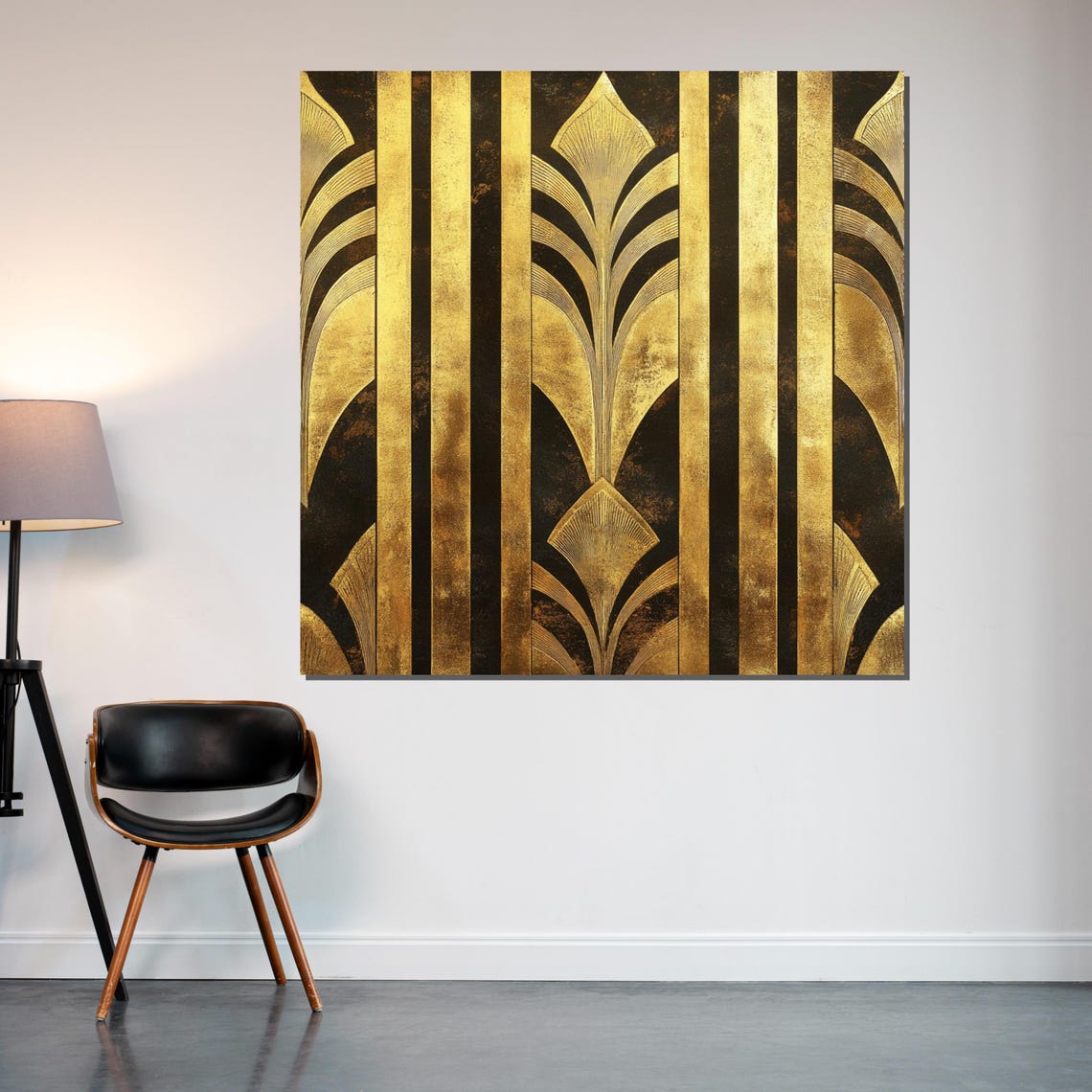 Gold Art Deco Geometric Pattern on Black Luxury Decorative Poster - Image 2