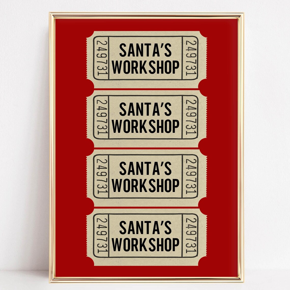 Santas Workshop Vintage Ticket Stub Art Red Christmas Poster