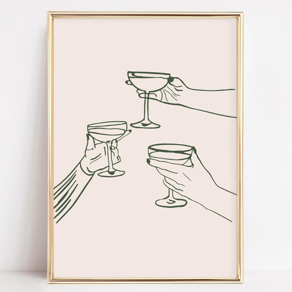 Elegant Cheers Coupe Glasses Toast Minimalist Pink Bar Cart Poster