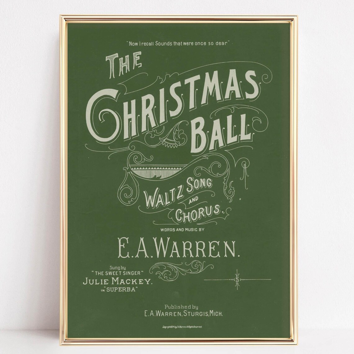 The Christmas Ball Waltz Green Vintage Sheet Music Poster Cover