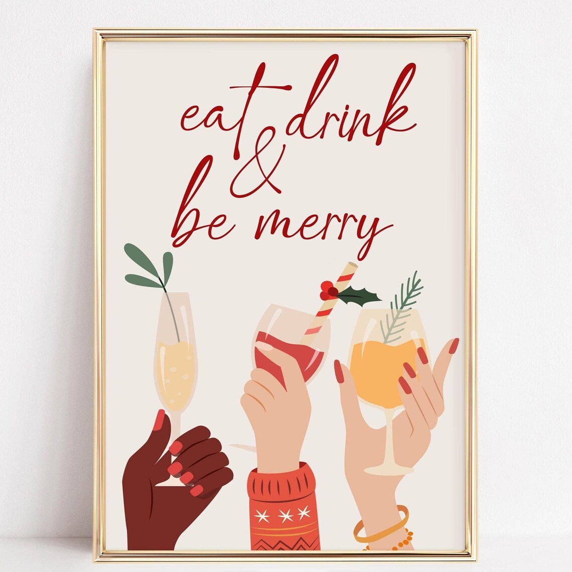 Eat Drink and Be Merry Holiday Christmas Cocktail Cheers Bar Poster
