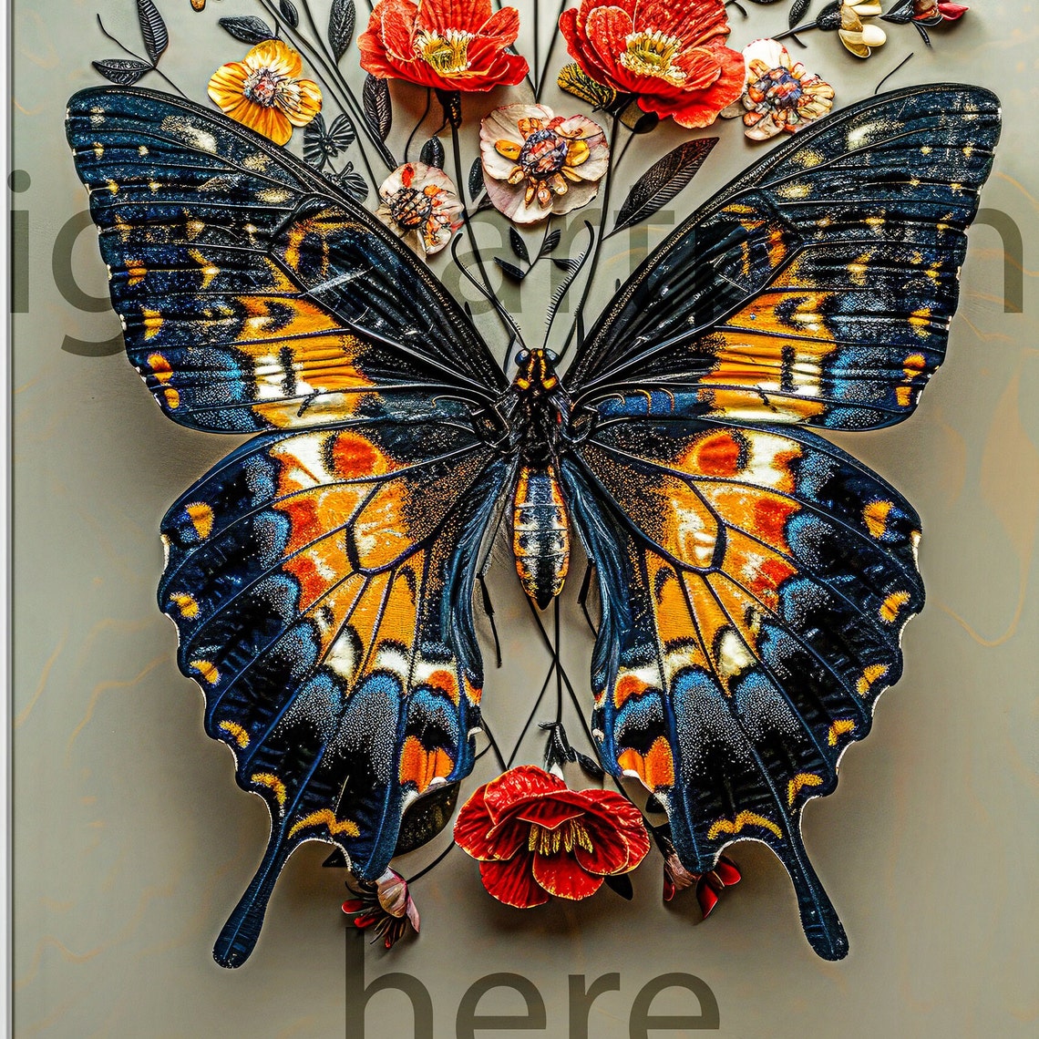 Botanical Butterfly Swallowtail Wildflowers Nature Study Wall Art - Image 3