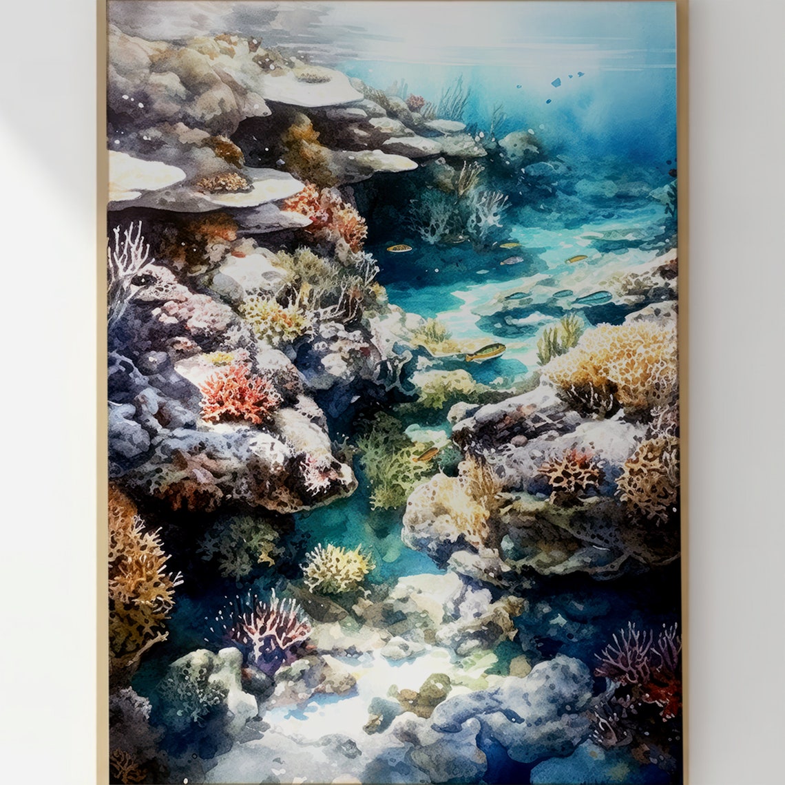 Coral Reef Underwater Seascape With Tropical Fish Watercolor Poster - Image 3